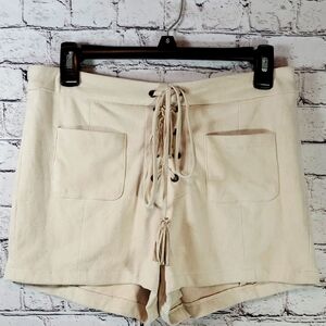 Cupcakes & Cashmere Cream High Waist Faux Suede Shorts with Lace-Up Detail SZ M